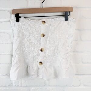 Style Envy White Smocked Strapless top faux buttons XL